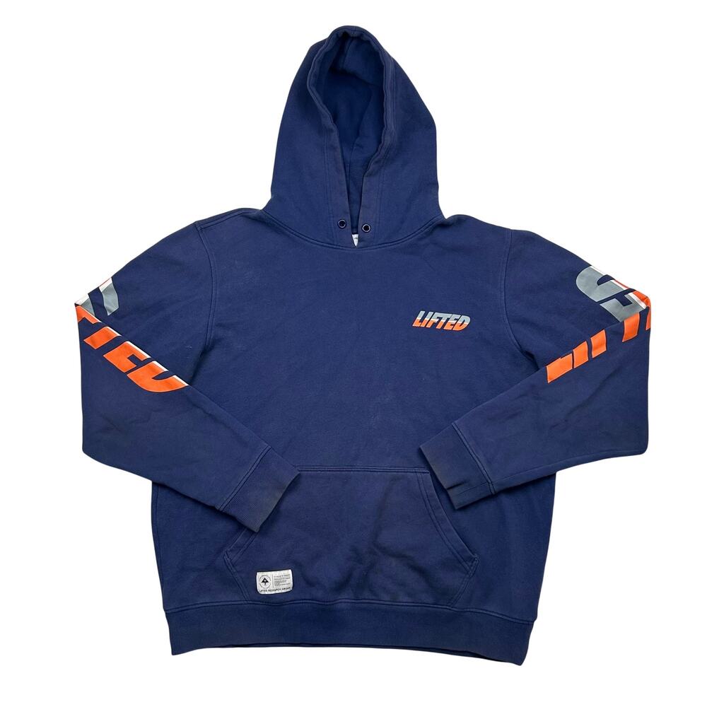 LRG Lifted Research Group XL Hoodie Navy Graphic Sleeve Skate Streetwear